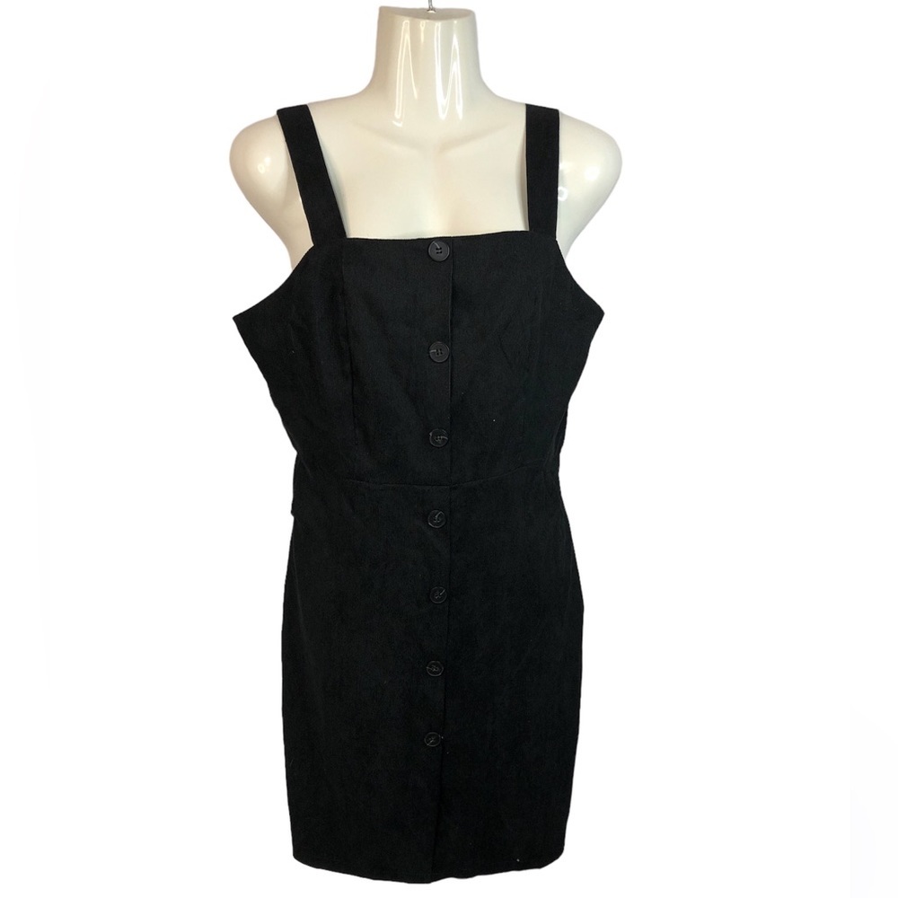 Shein women’s wide strap sundress front button fitted bodice black